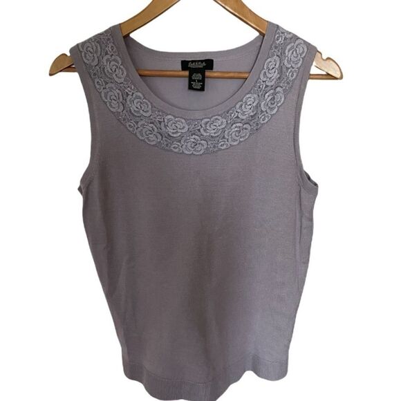 Peck & Peck Silk blend Top with Lace Trim, Size Large - Picture 1 of 4